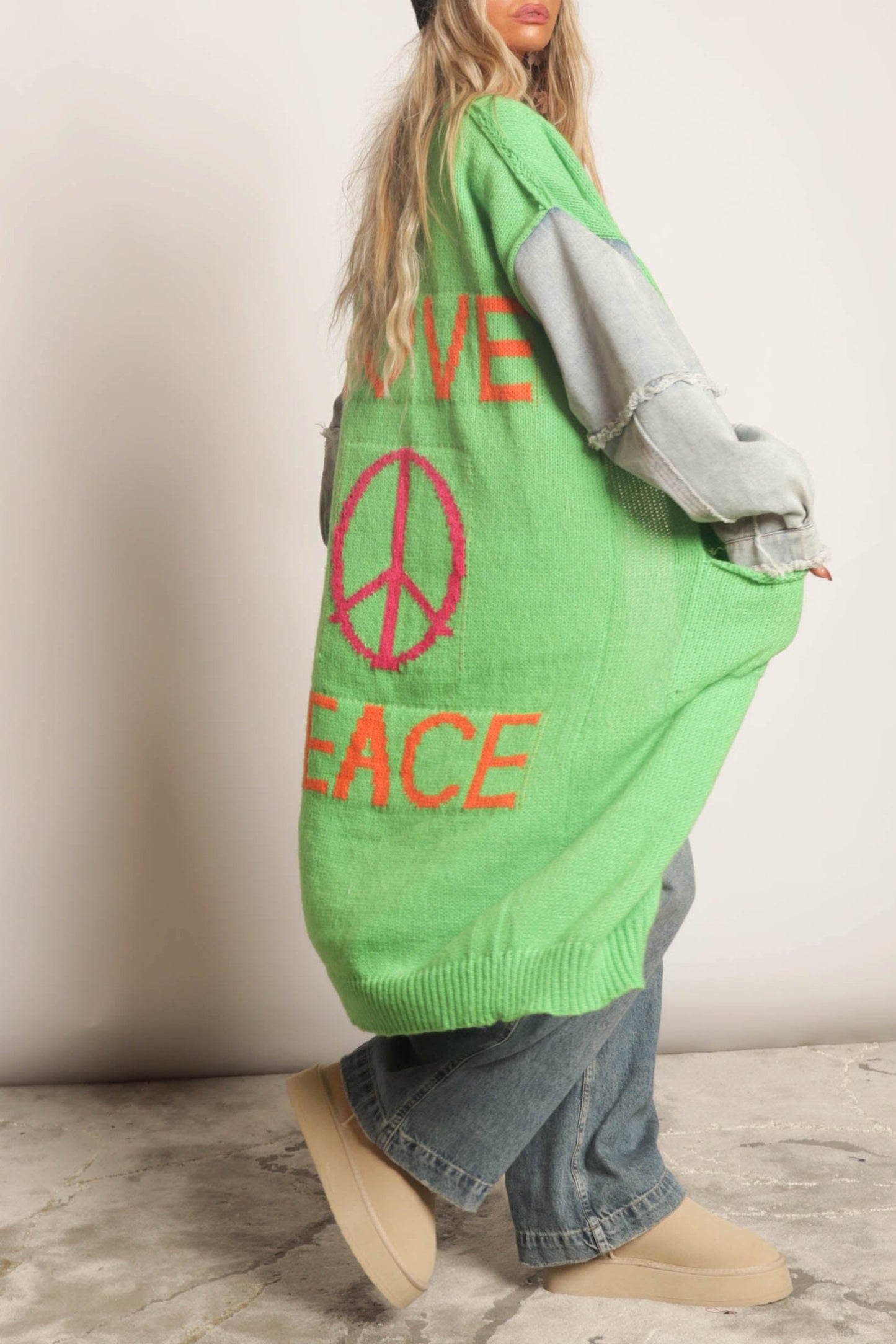 Love & Peace Denim Mix Media Long Cardigan