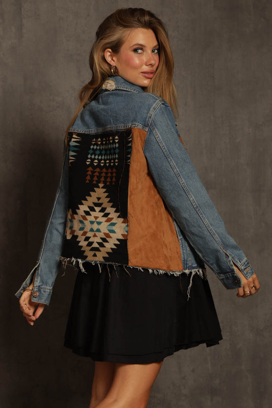 Saddle Up Tribal Print Denim Jacket