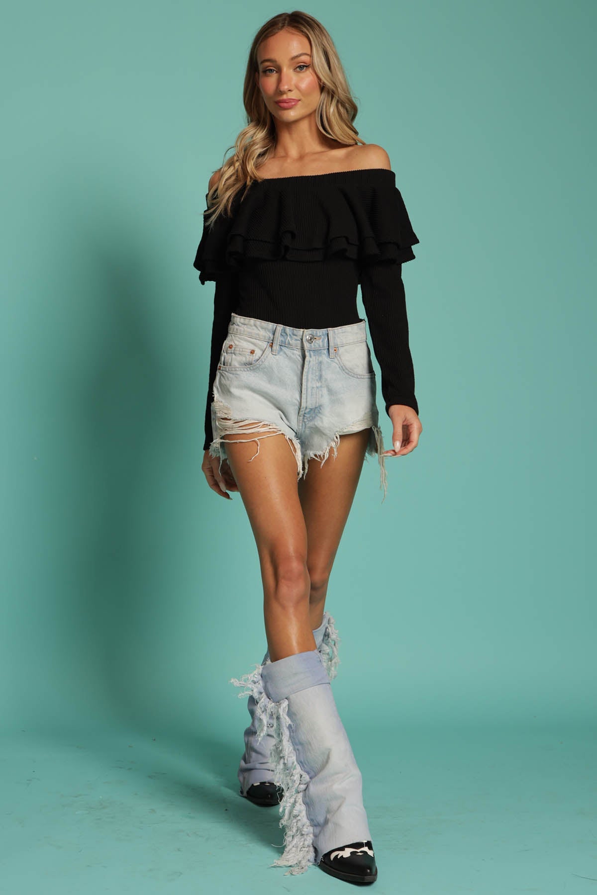 Krystal Ruffle Off Shoulder Knit Top