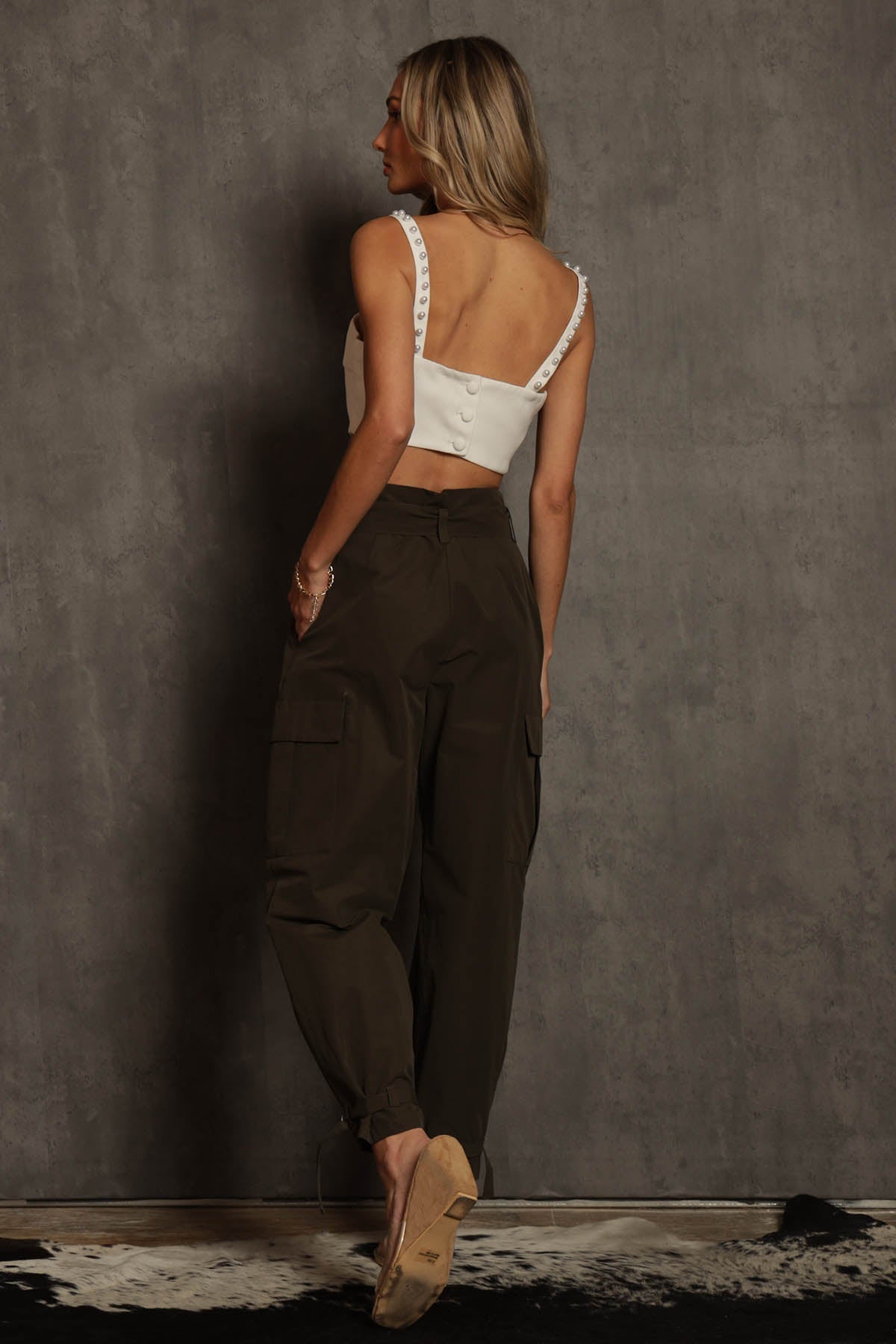 Ophelia Pearl Strap Button Back Crop Top