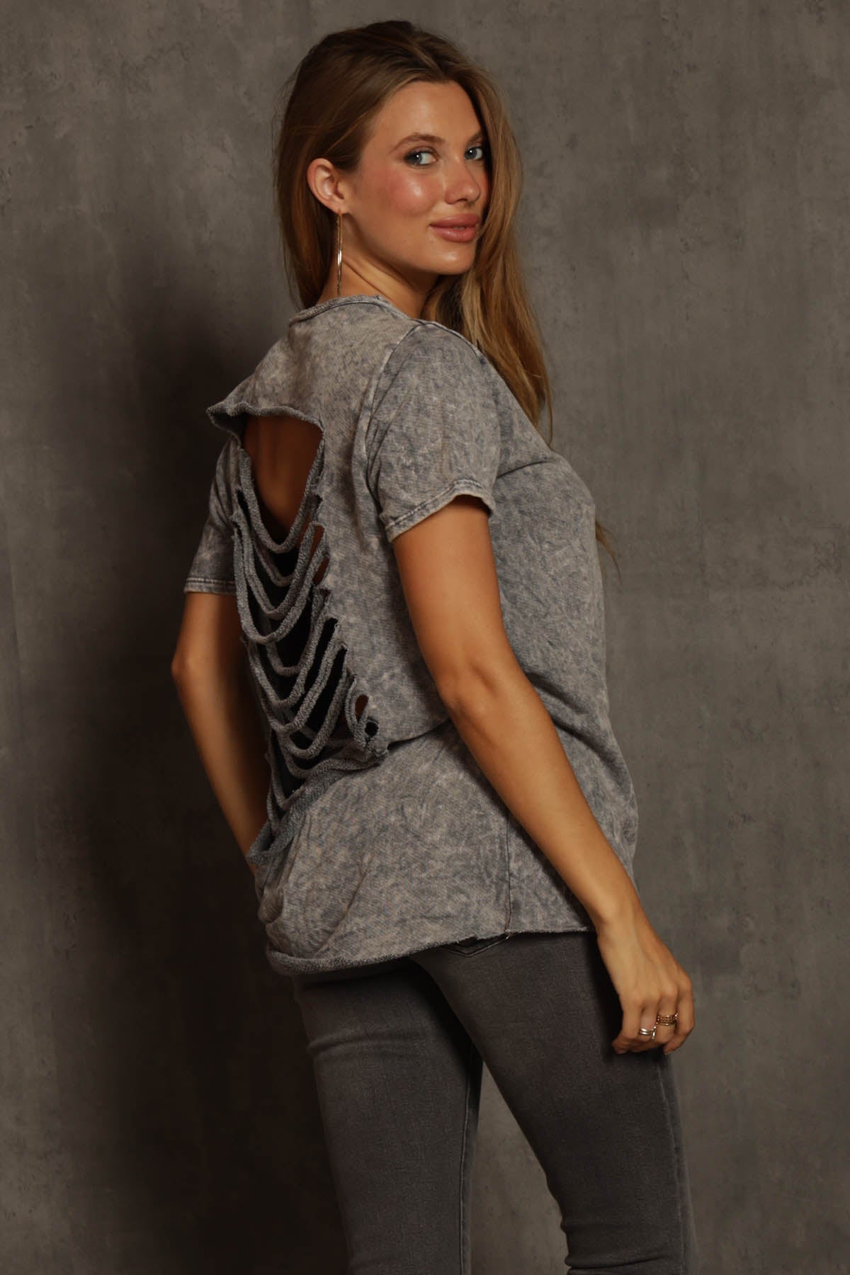 Rhonda Back Cut Out Mineral Dyed Top