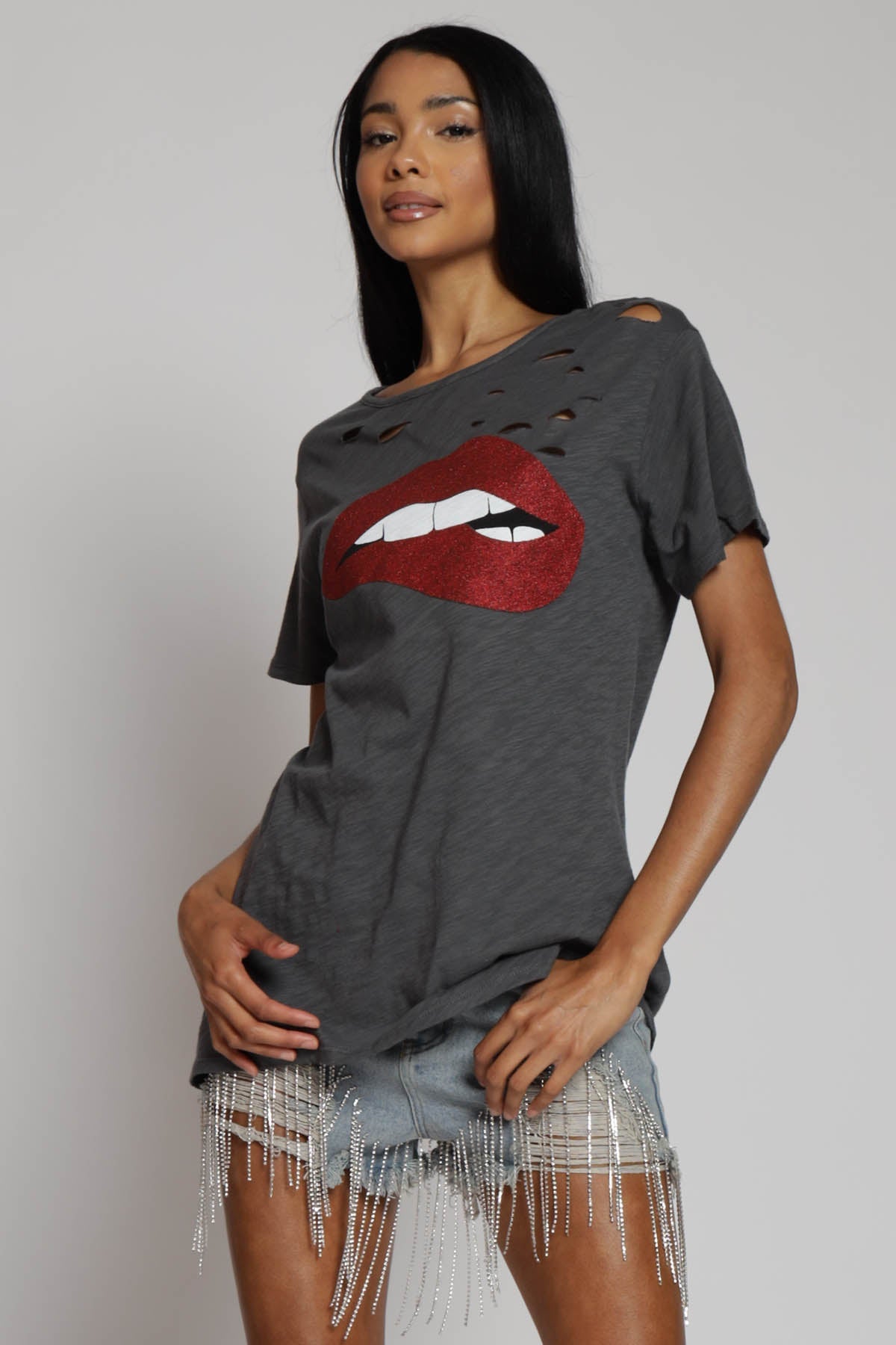 Billie Distressed Lips Graphic Tee