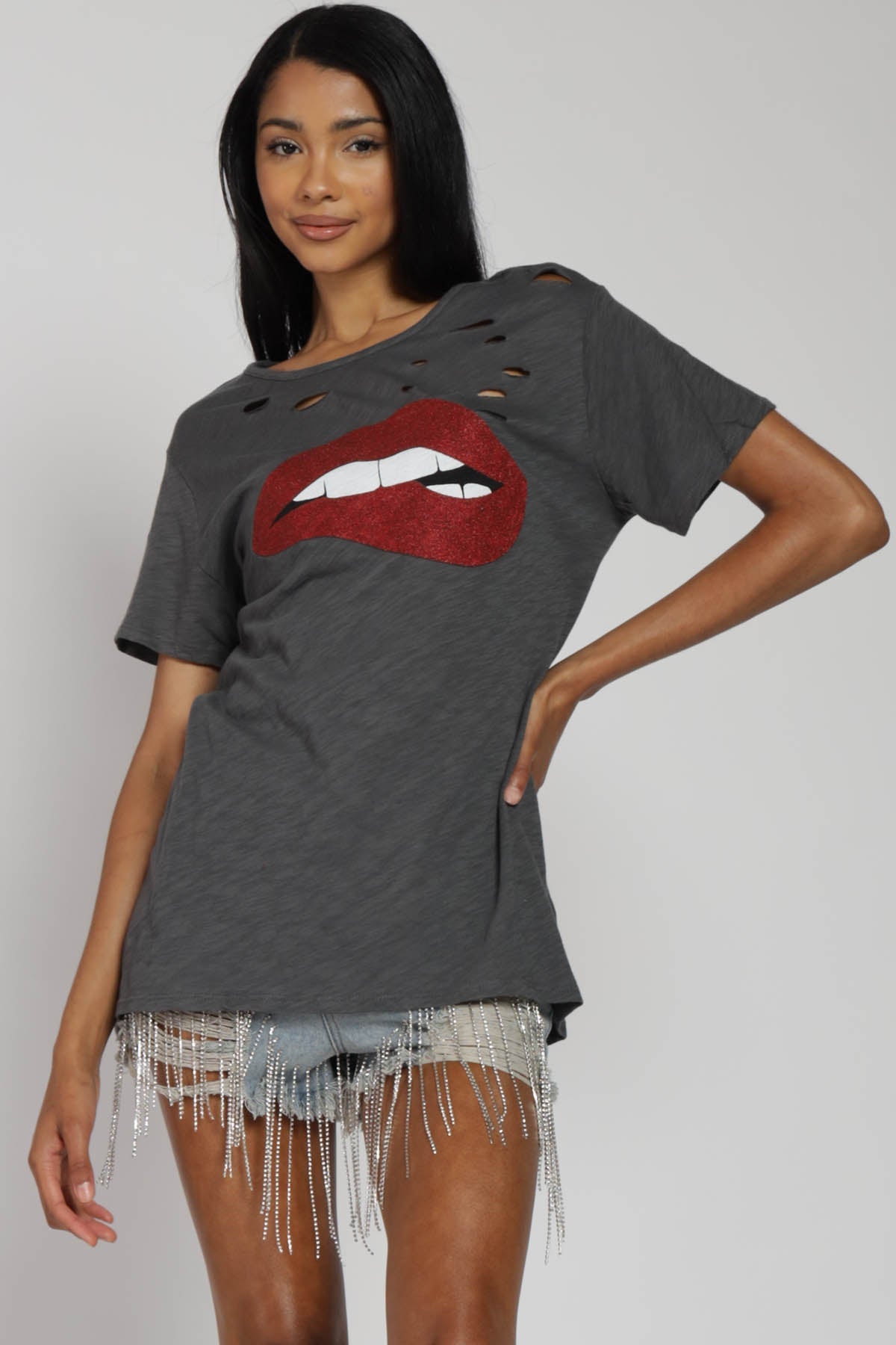 Billie Distressed Lips Graphic Tee