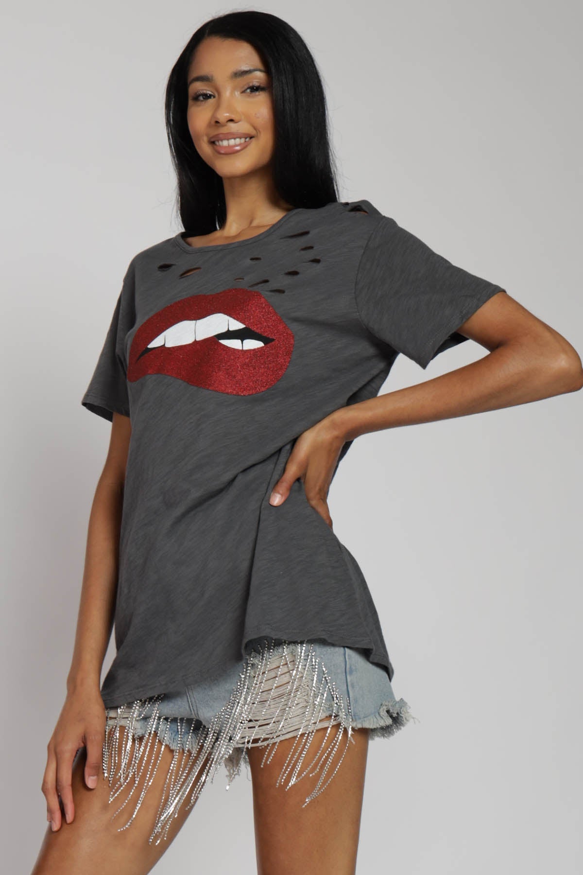 Billie Distressed Lips Graphic Tee