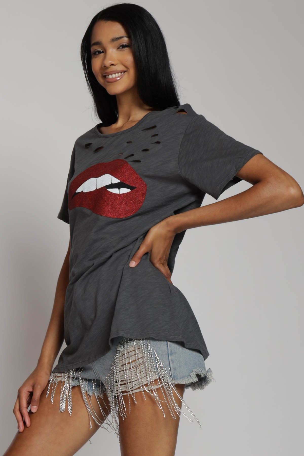 Billie Distressed Lips Graphic Tee