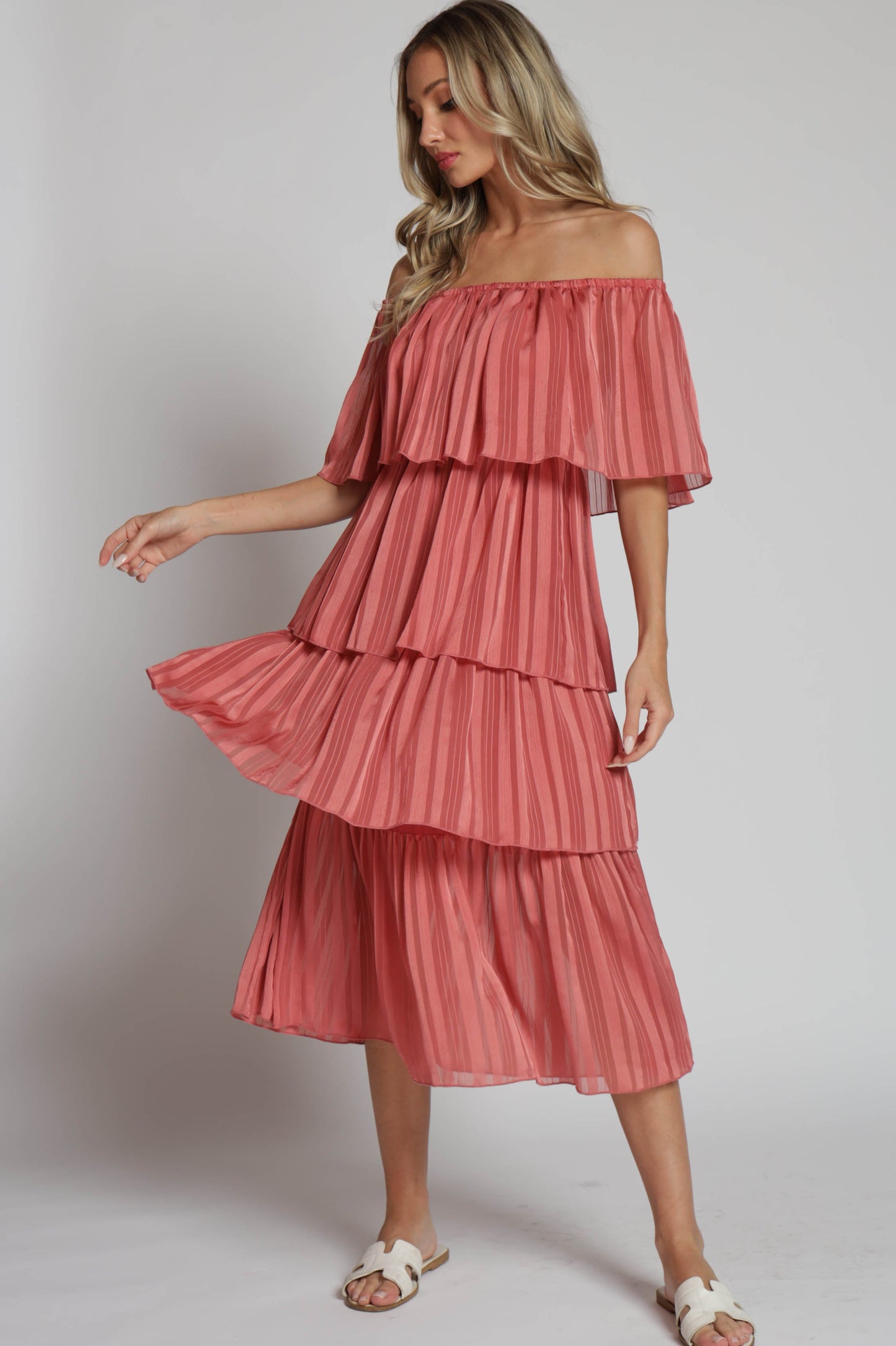 Gabriella Tiered Off Shoulder Midi Dress