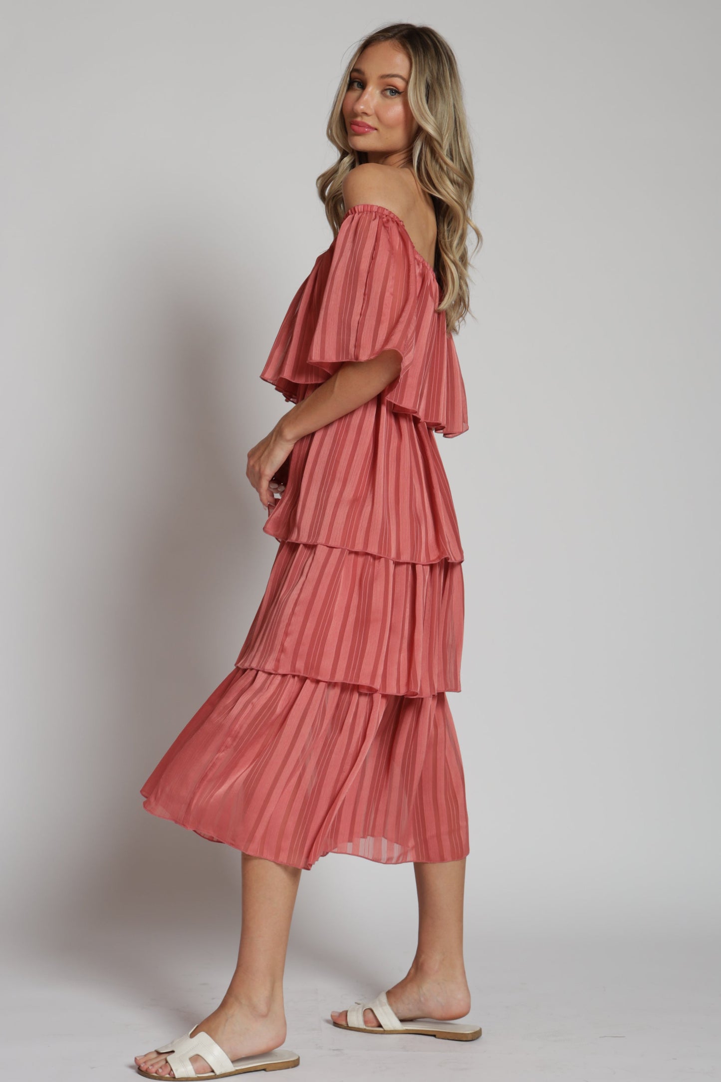 Gabriella Tiered Off Shoulder Midi Dress