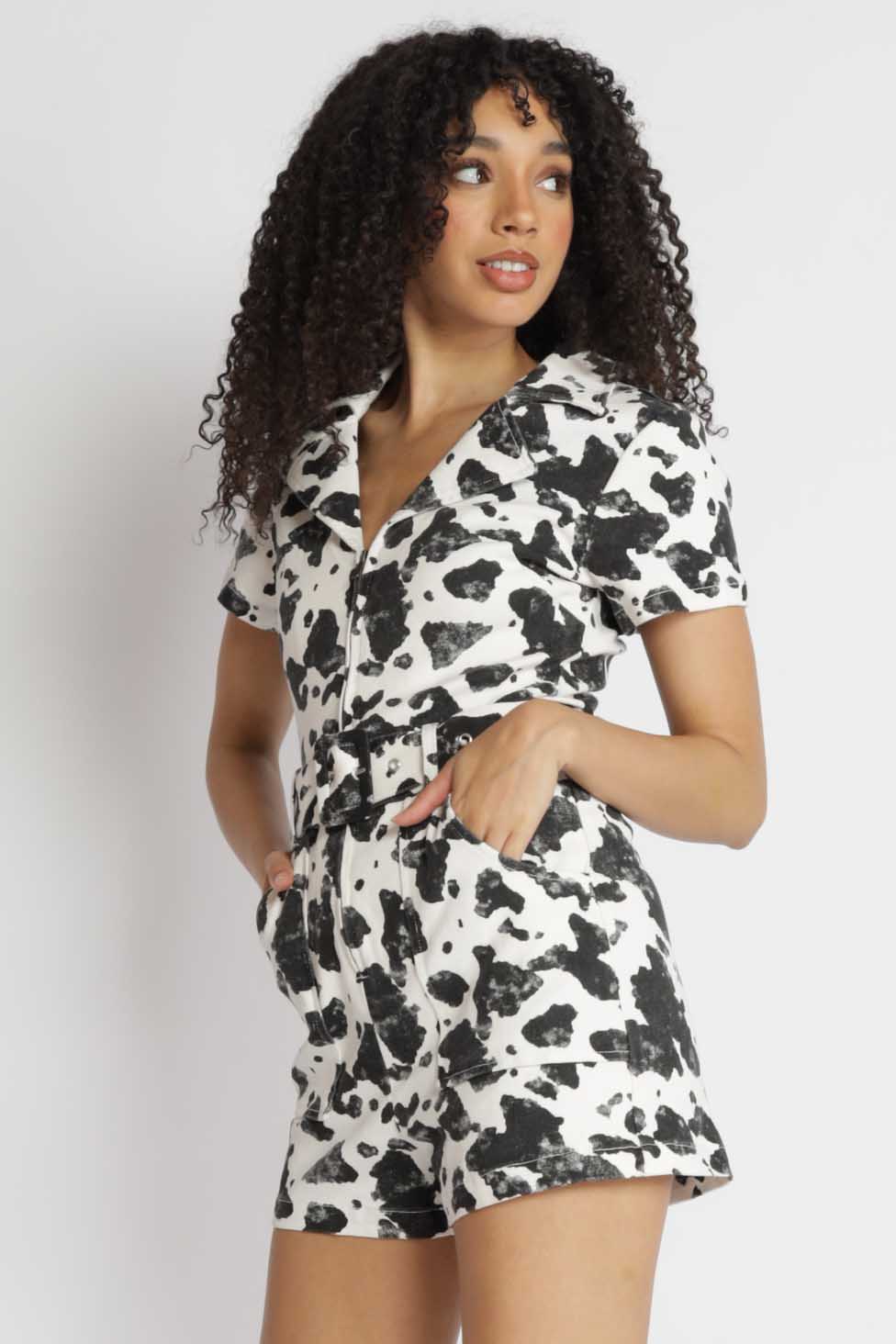 Udderly Cute Pocketed Belted Romper