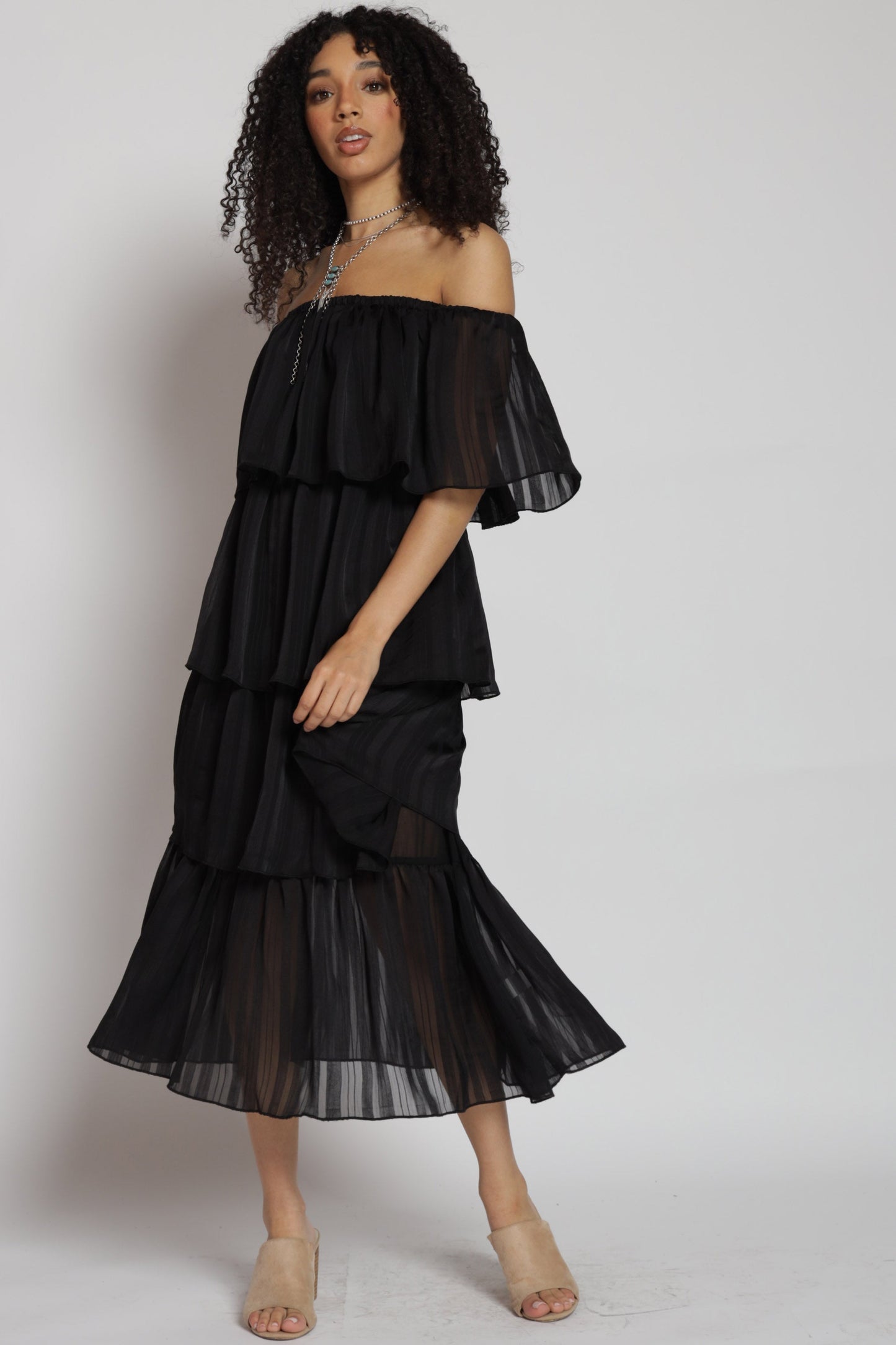 Gabriella Tiered Off Shoulder Midi Dress