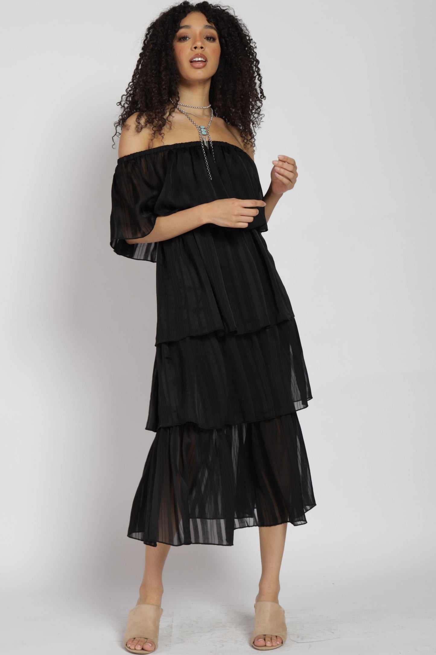 Gabriella Tiered Off Shoulder Midi Dress