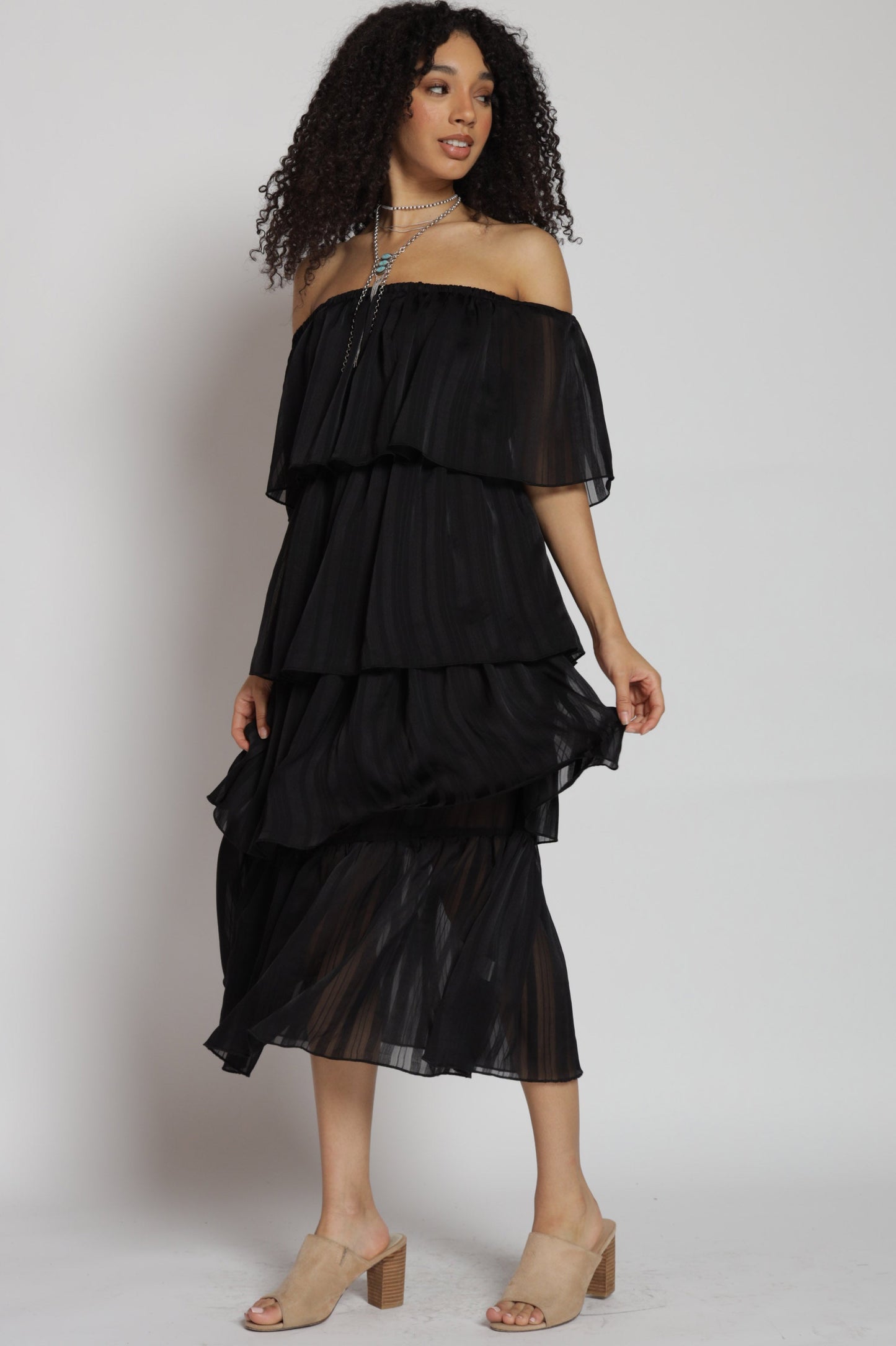 Gabriella Tiered Off Shoulder Midi Dress