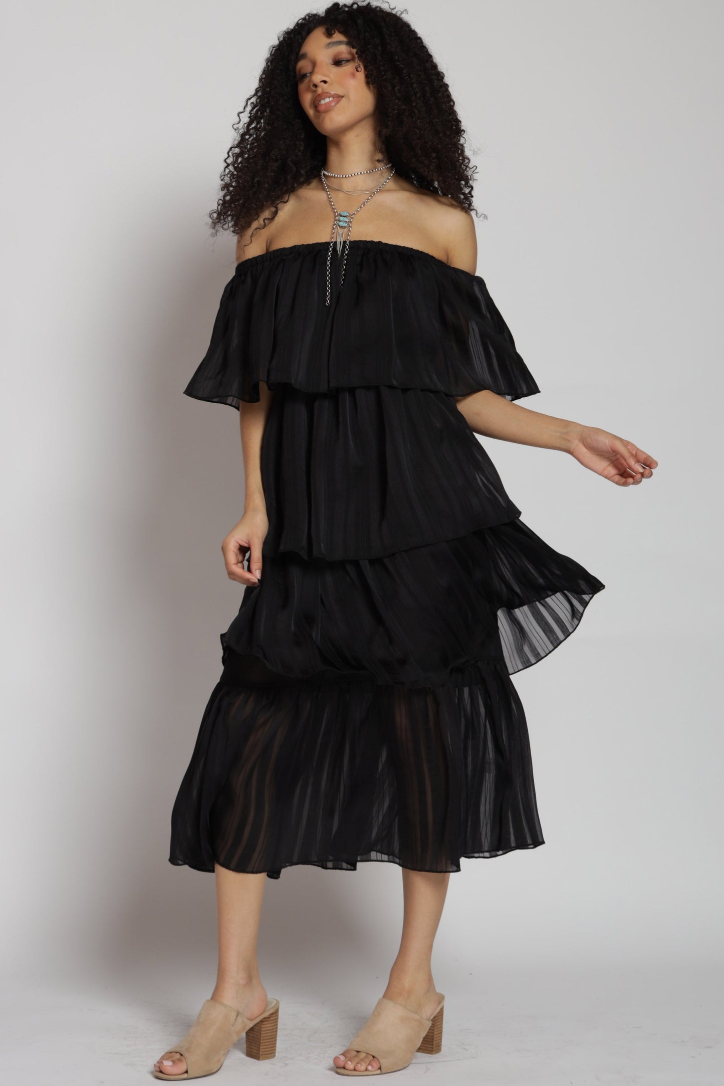 Gabriella Tiered Off Shoulder Midi Dress