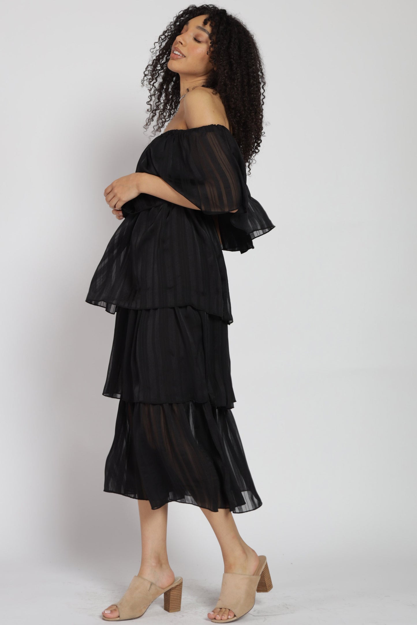 Gabriella Tiered Off Shoulder Midi Dress