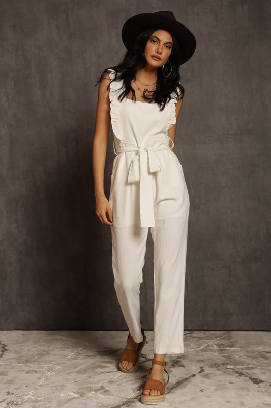 Melinda Ruffle Waist Tie Jumpsuit