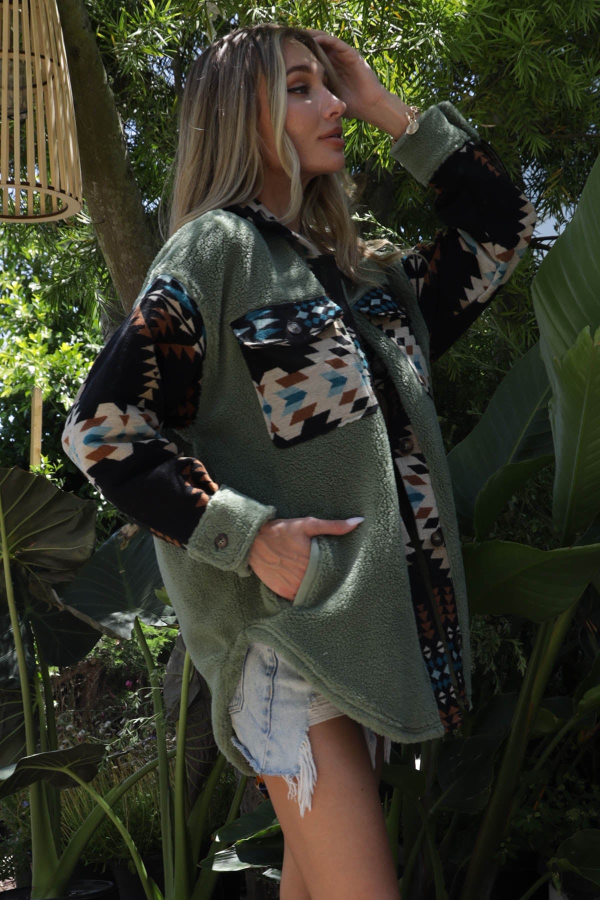 Shannon Sherpa Print Contrast Shacket