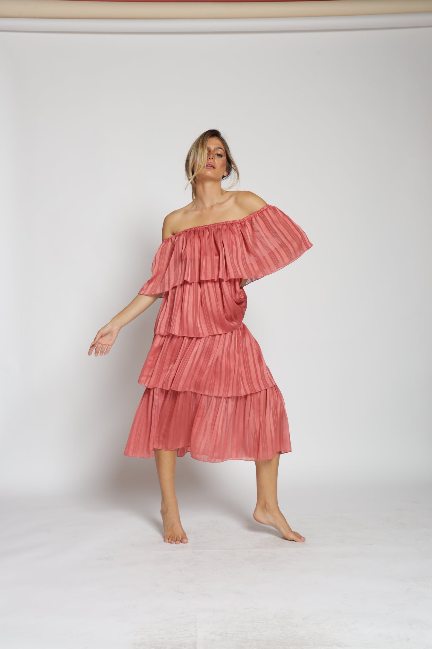 Gabriella Tiered Off Shoulder Midi Dress