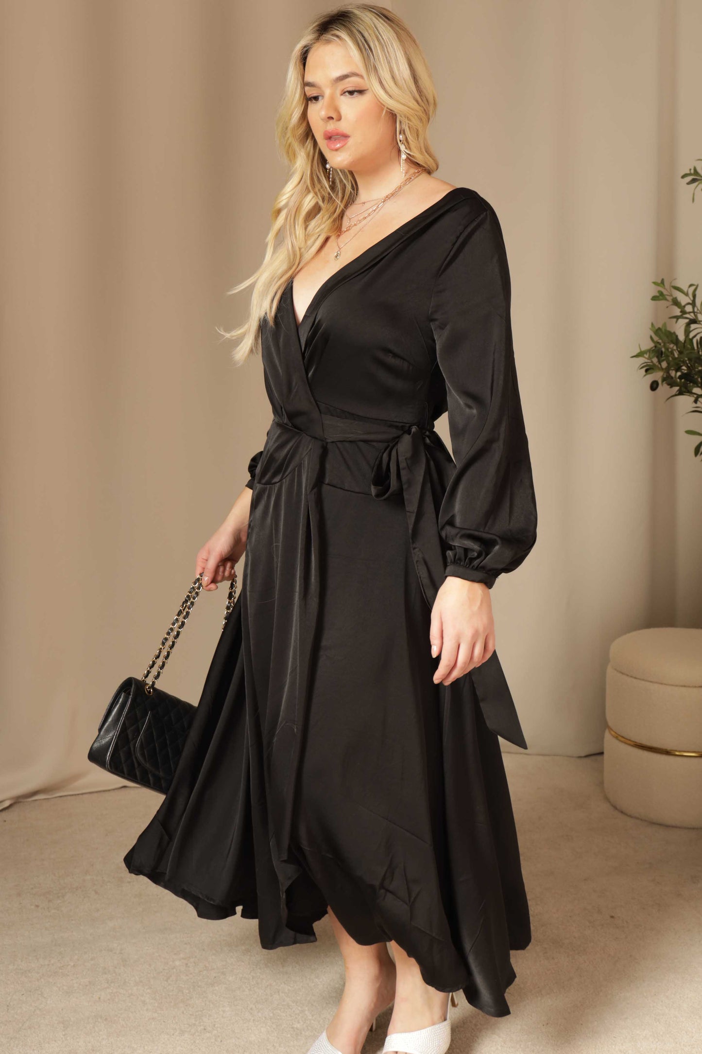 Yuma Satin Wrap Maxi Dress