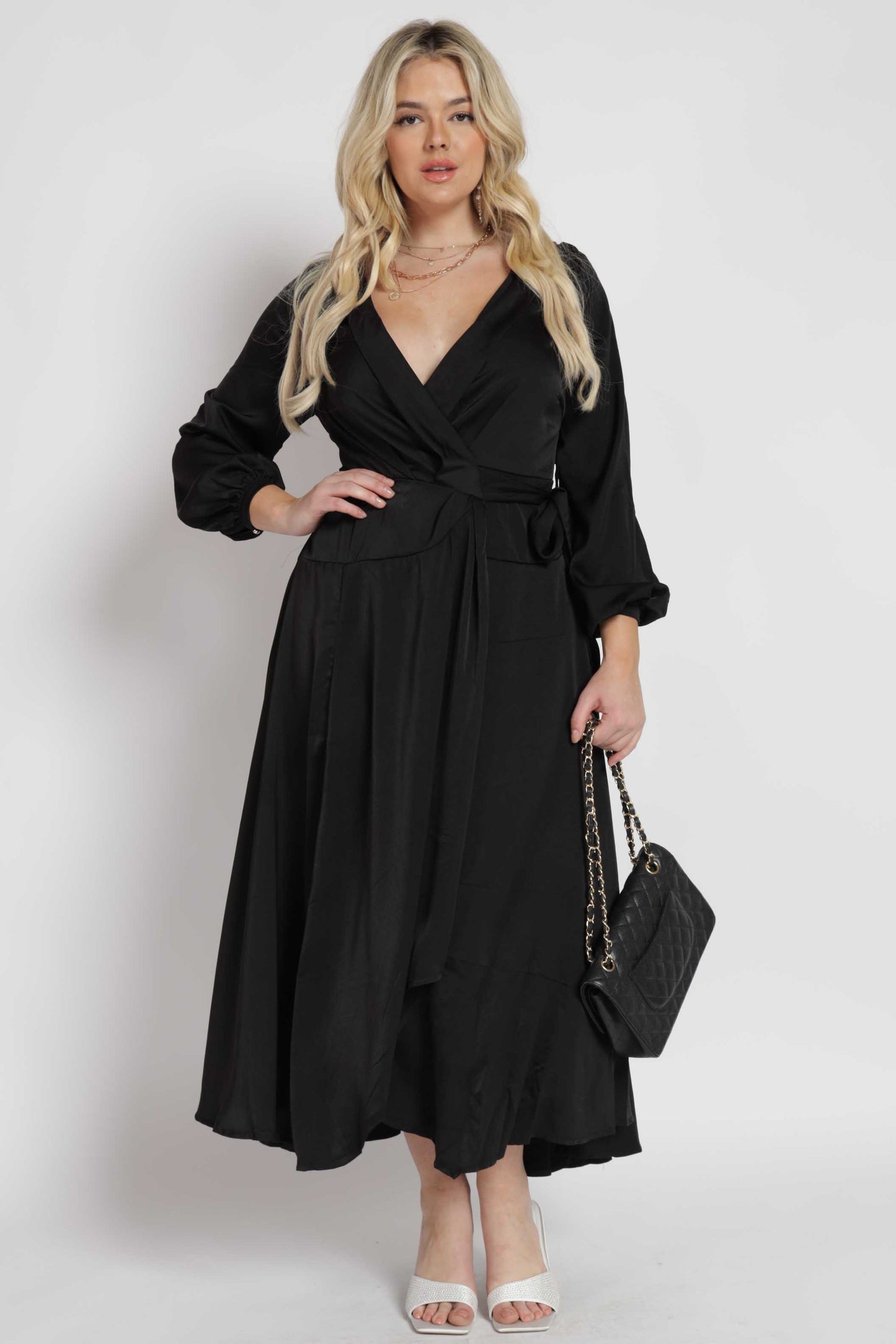 Yuma Satin Wrap Maxi Dress