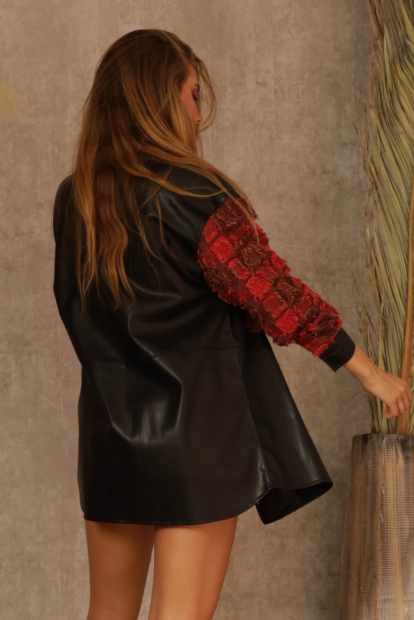 Bleeker Plaid contrast Faux leather Jacket