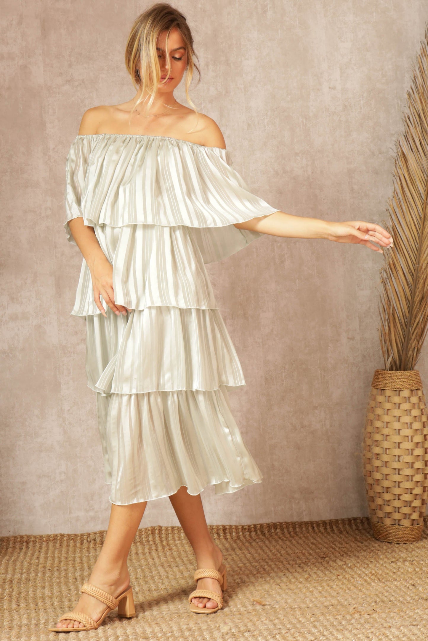 Gabriella Tiered Off Shoulder Midi Dress