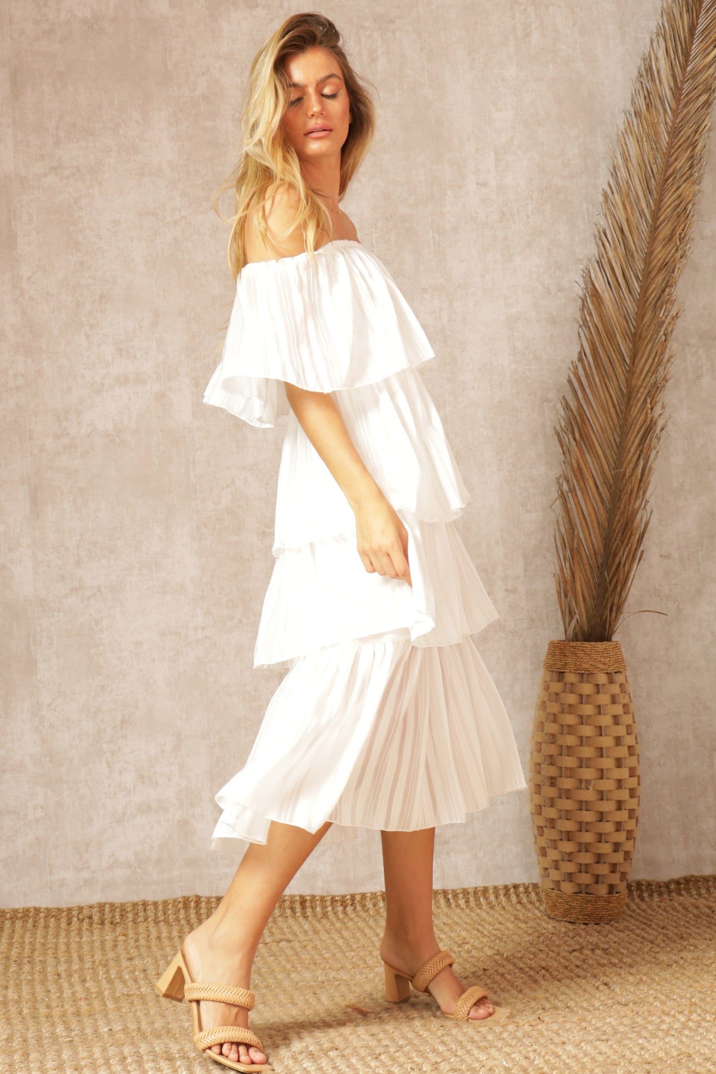 Gabriella Tiered Off Shoulder Midi Dress