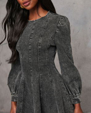 Pleated Denim Dress