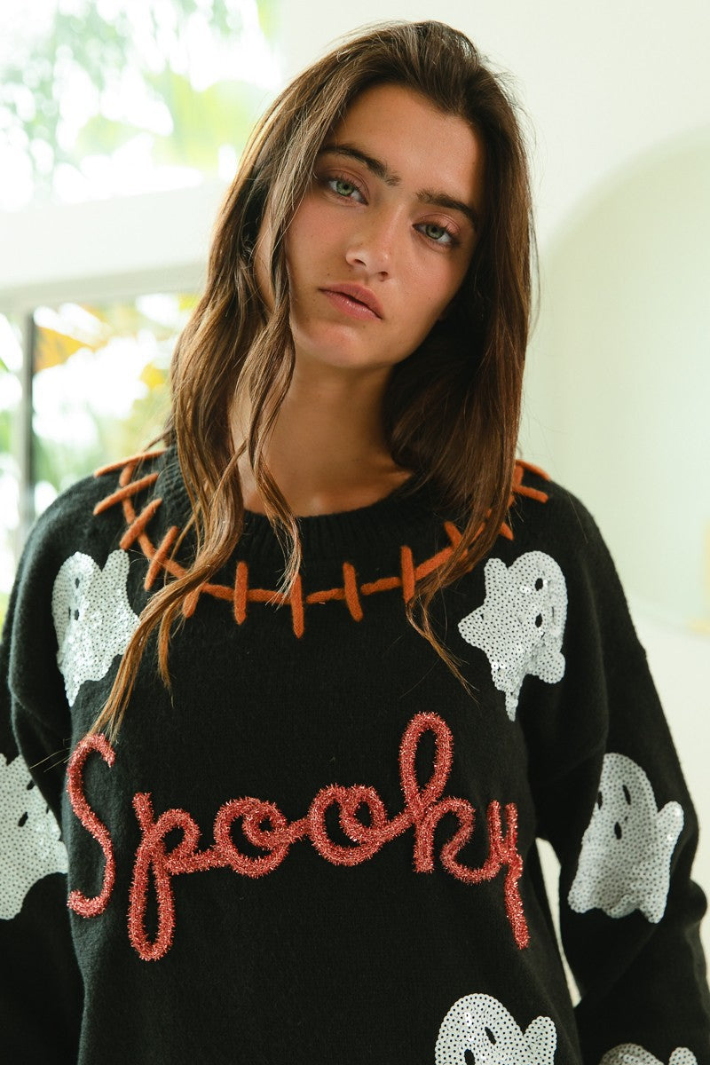 Sequins Ghost Spooky Sweater