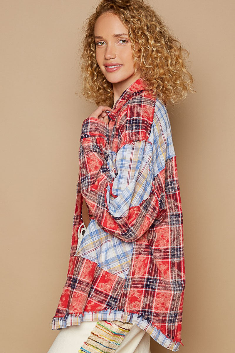 Oversized Long Sleeve Plaid Buttondown Shirts