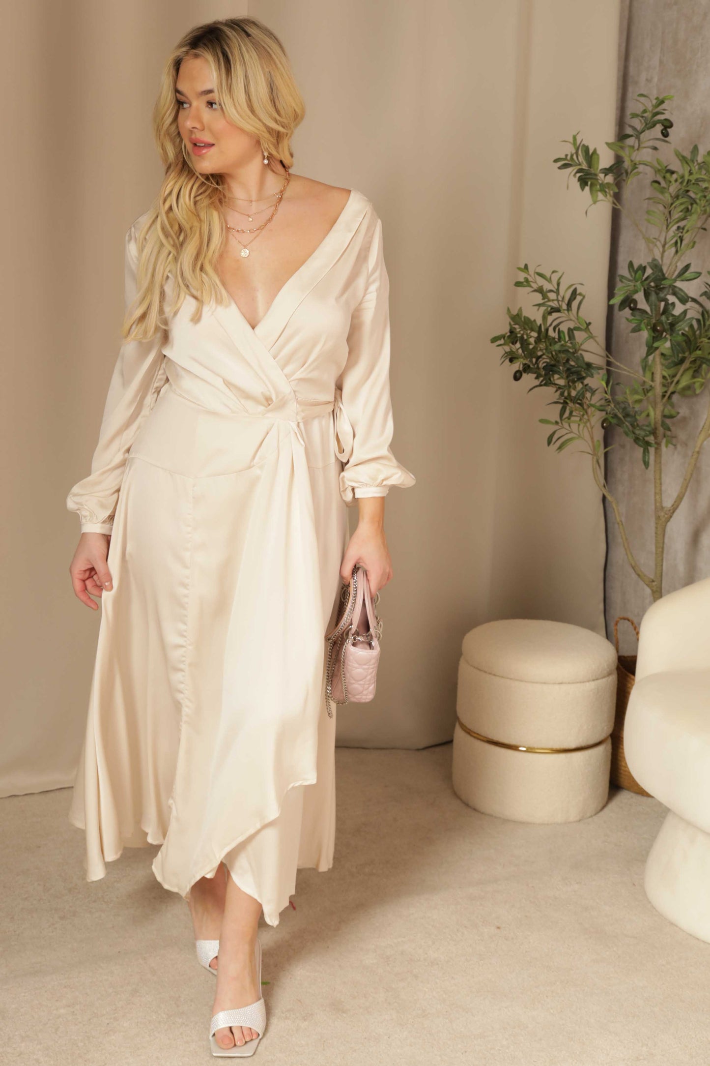 Yuma Satin Wrap Maxi Dress