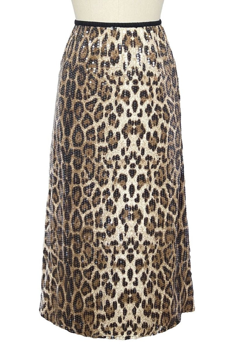 Allover sequins embellishment Animal print Skirt