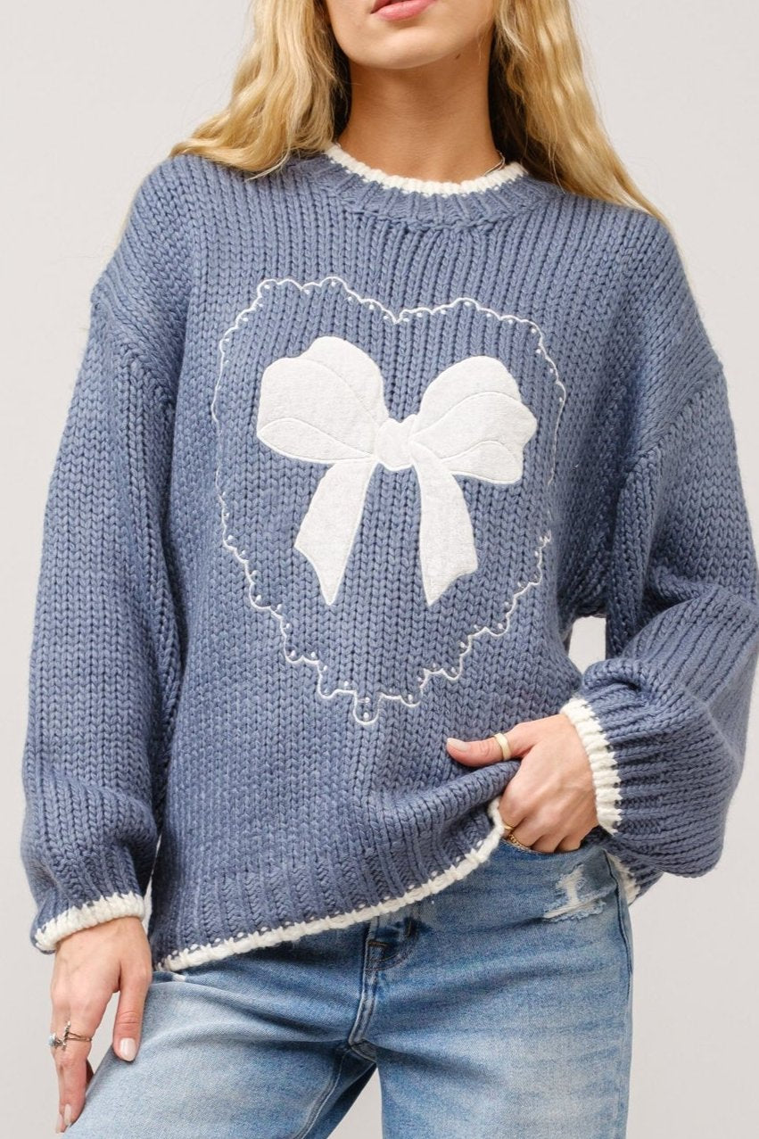 Bow Embroidery Sweater Top