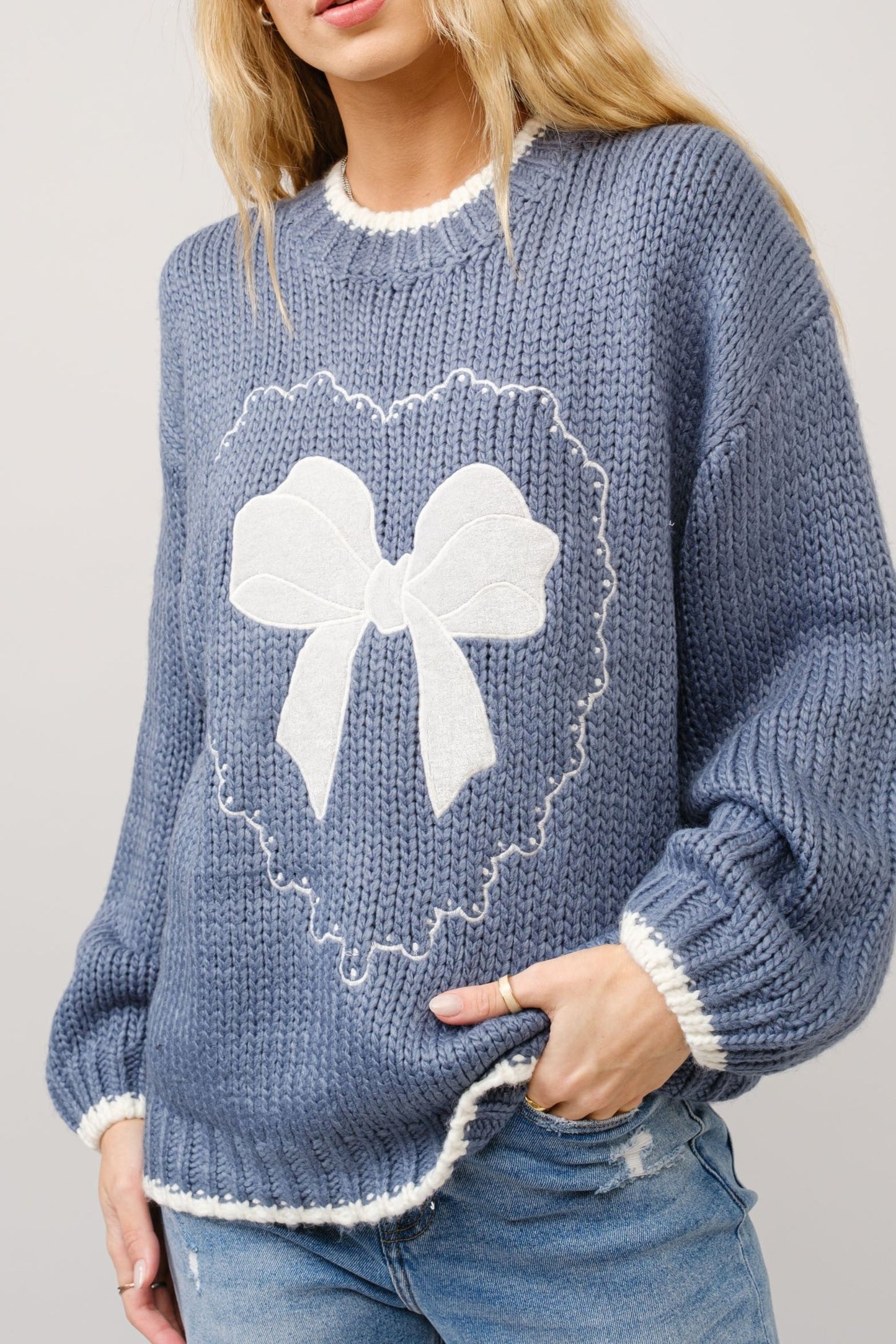 Bow Embroidery Sweater Top